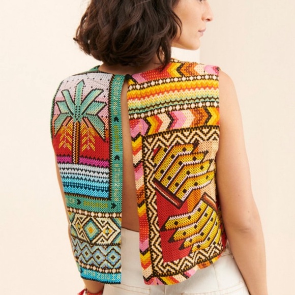 NWT FARM RIO Banana Scarves Linen Crop Top - Picture 7 of 16